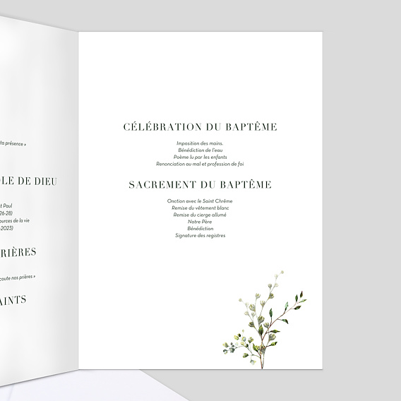 Livret de messe baptême  Herbarium Intérieur Droit