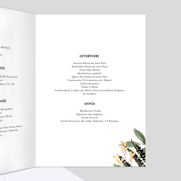 Livret de Messe Mariage Wild Flowers Intérieur Droit