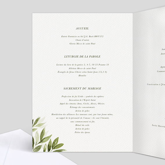Livret messe mariage  Lauriers Suspendus Intérieur Gauche