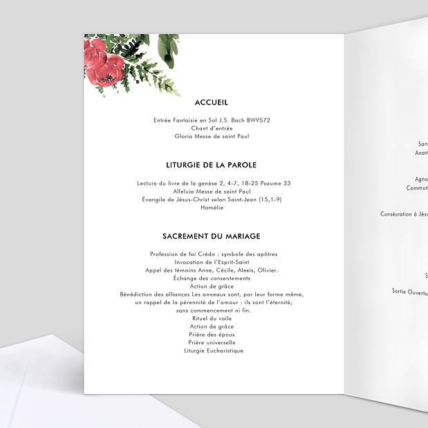 Livret de Messe Mariage Wild Flowers Intérieur Gauche