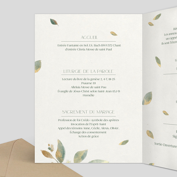 Livret messe mariage  Feuilles de Jade Intérieur Gauche