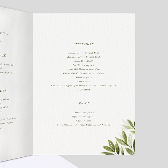 Livret messe mariage  Lauriers Suspendus Intérieur Droit