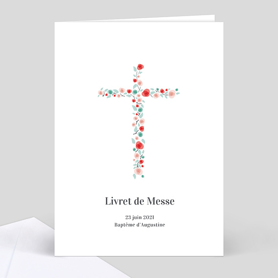 Livret de messe baptême Croix fleurie