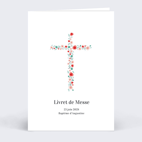 Livret de messe baptême  Croix fleurie