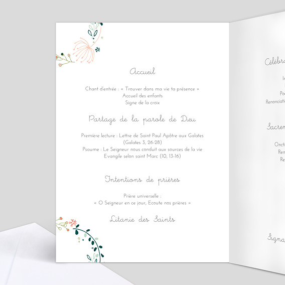 Livret de messe baptême  Couronne de fleurs Intérieur Gauche