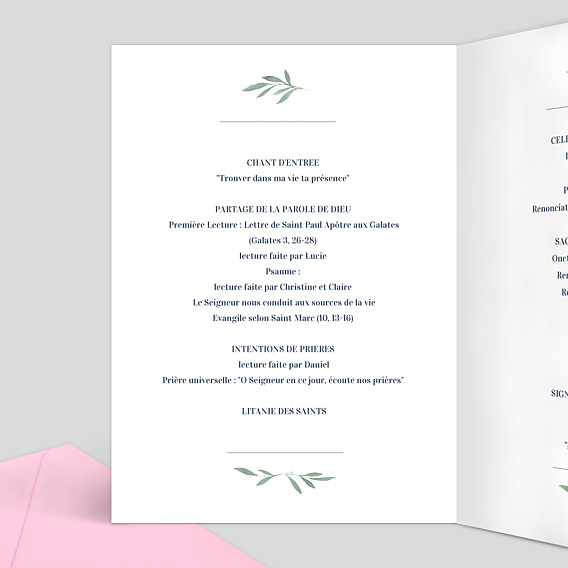 Livret de messe baptême  Couronne Verdoyante Intérieur Gauche