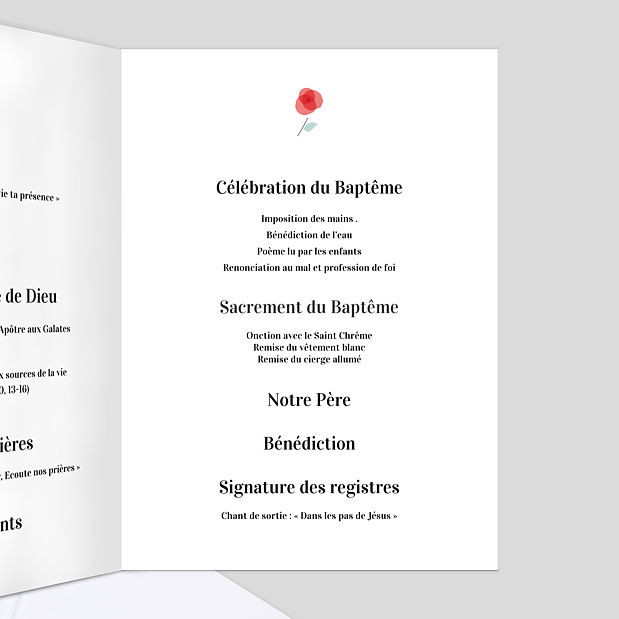 Livret de messe baptême Croix fleurie Intérieur Droit