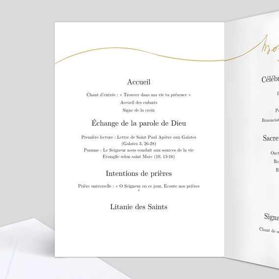 Livret de messe baptême Lettres manuscrites Intérieur Gauche