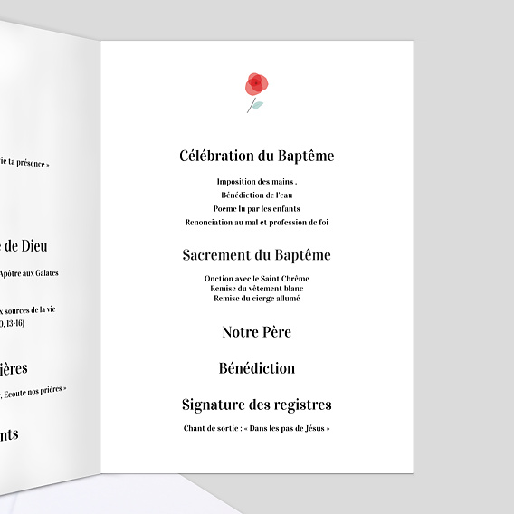Livret de messe baptême  Croix fleurie Intérieur Droit