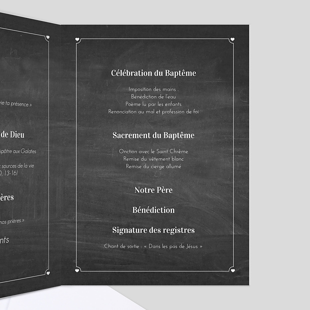 Livret de messe baptême Ardoise Intérieur Droit