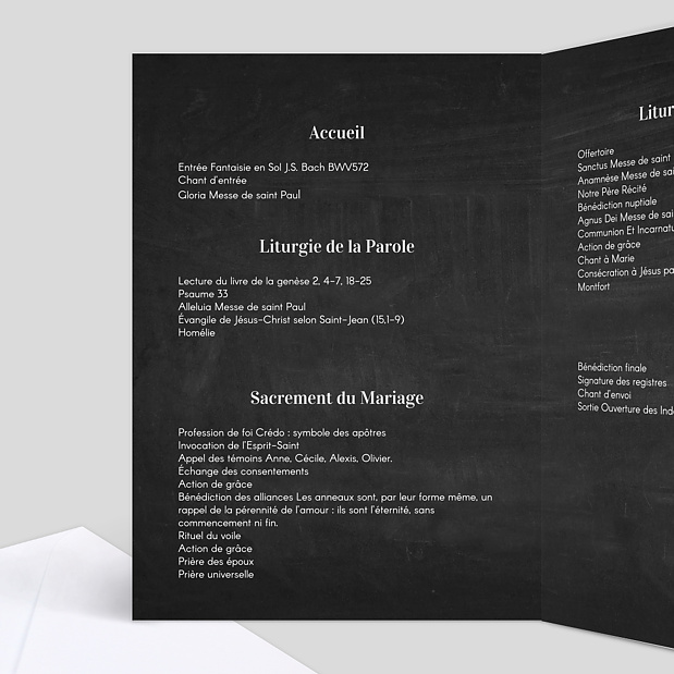 Livret de Messe de Mariage Ardoise Intérieur Gauche