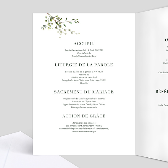 Livret messe mariage  Herbarium Intérieur Gauche