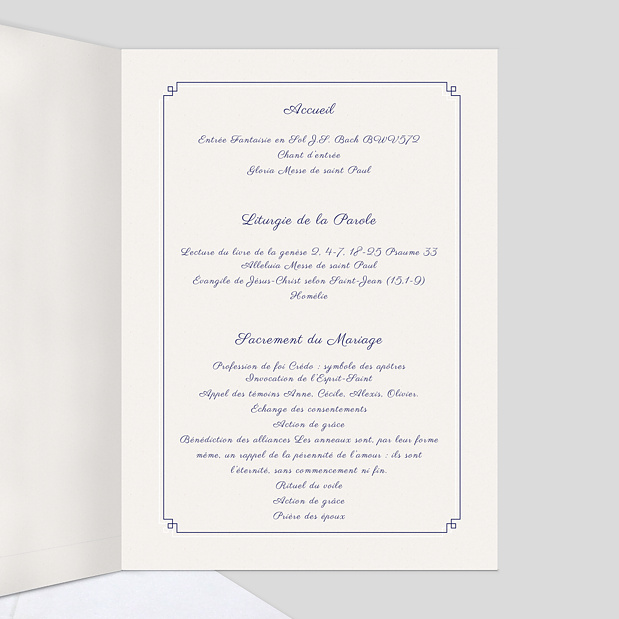 Livret de Messe de Mariage Hirondelle d'Amour Intérieur Droit