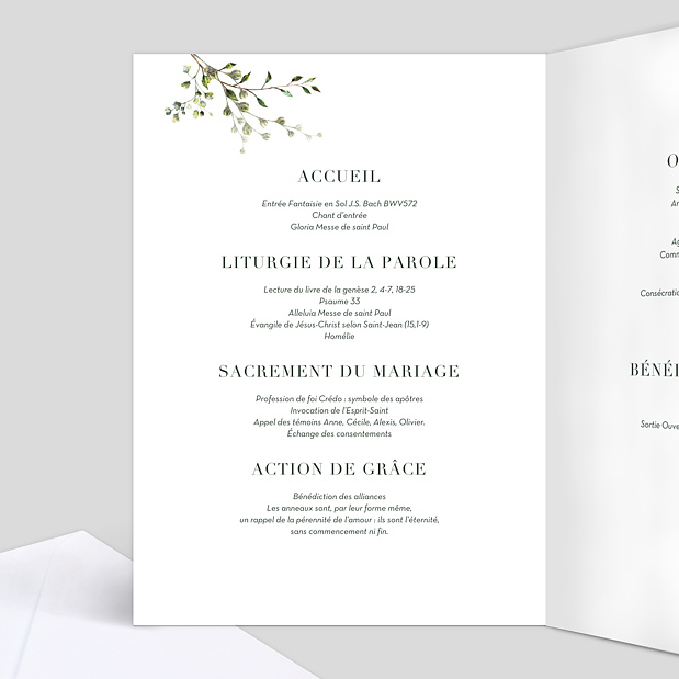 Livret De Messe De Mariage Herbarium Popcarte