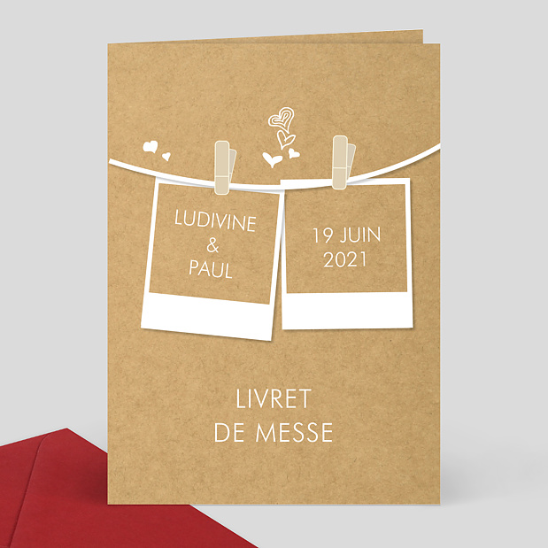 Livret de messe de mariage Corde à linge Recto