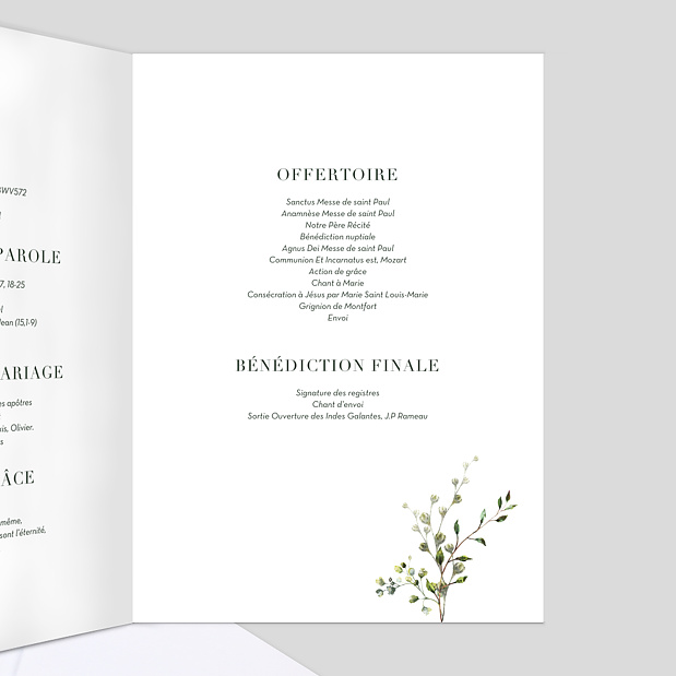 Livret de Messe de Mariage Herbarium Intérieur Droit