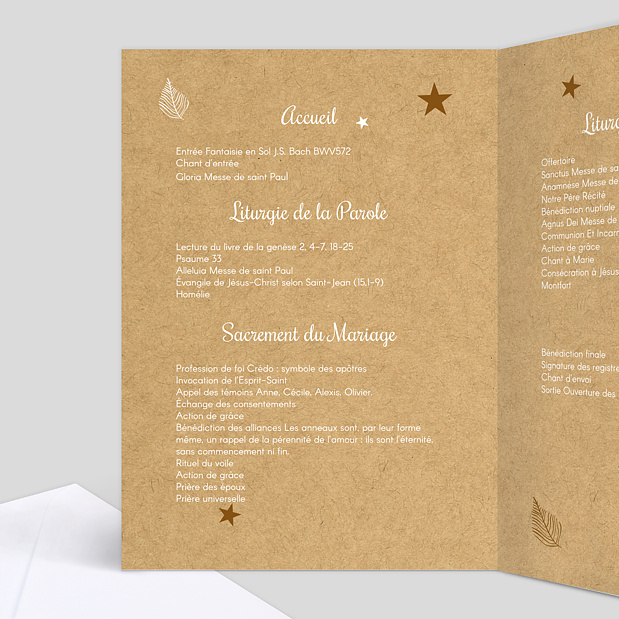 Livret de messe de mariage Tourbillon d'étoiles Intérieur Gauche