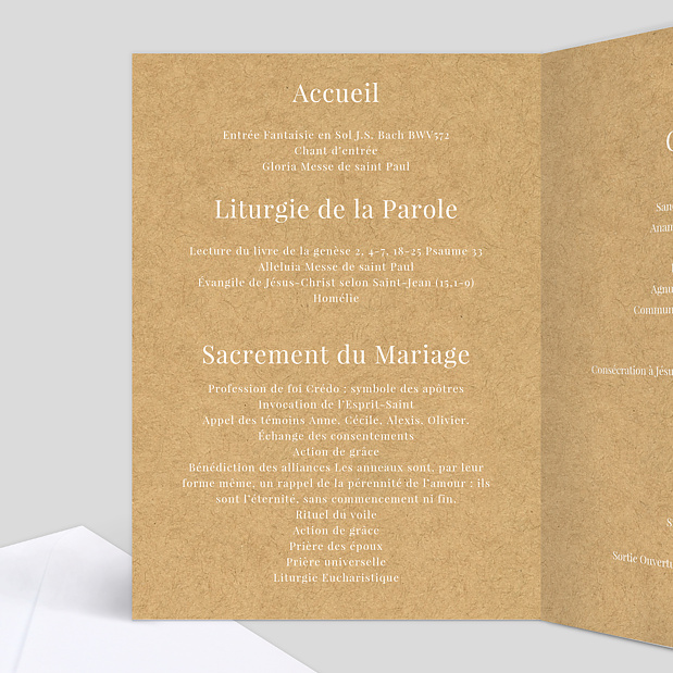 Livret de messe de mariage Lauriers Intérieur Gauche