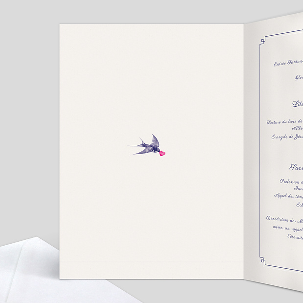 Livret de Messe de Mariage Hirondelle d'Amour Intérieur Gauche