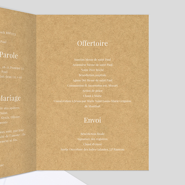 Livret de messe de mariage Lauriers Intérieur Droit