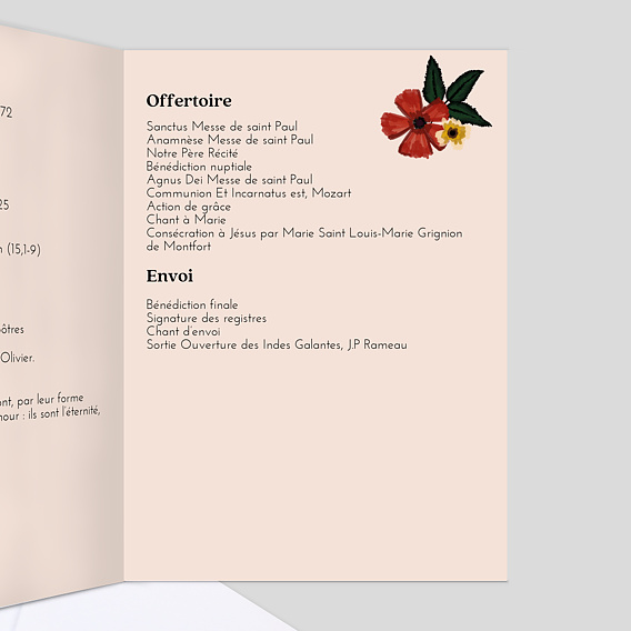 Livret messe mariage  Anémone Intérieur Droit