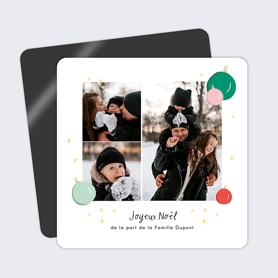 Magnet Carte de Noël Petites boules colorées