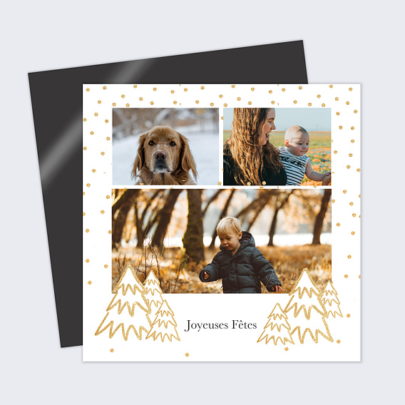 Magnet Carte de Noël Sapins Dorés