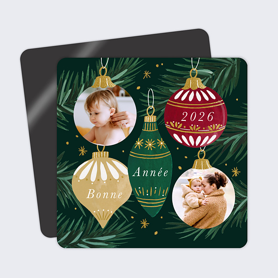Magnet Carte de Vœux Particuliers Boule de Noël chic