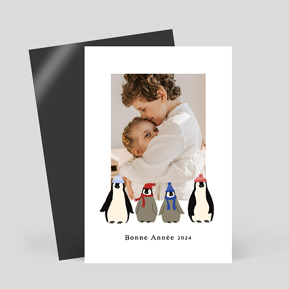 Magnet carte de vœux Famille Pingouin
