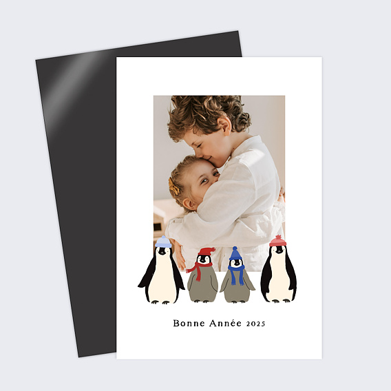 Magnet carte de vœux Famille Pingouin