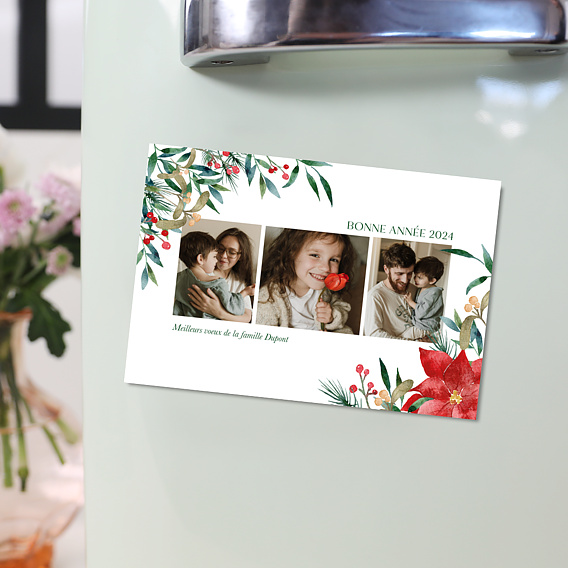 Magnet carte de vœux Fleur de Noël
