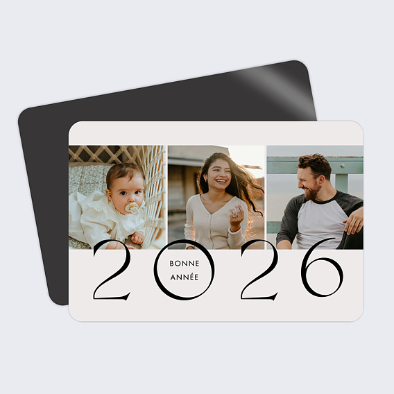 Magnet carte de vœux Portrait famille de 3