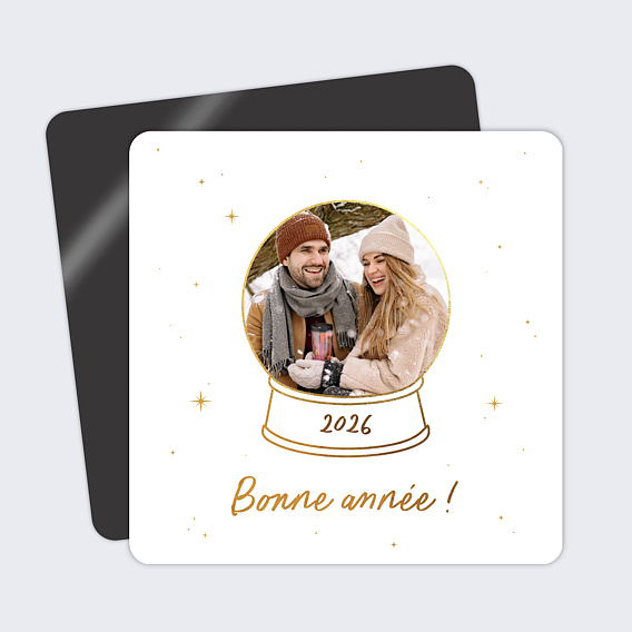 Magnet carte de vœux Boule à Neige Photo Recto