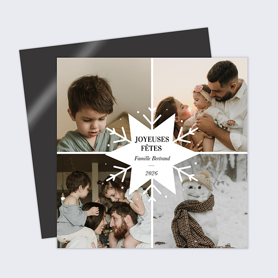 Magnet carte de vœux Etiquette Flocon Recto