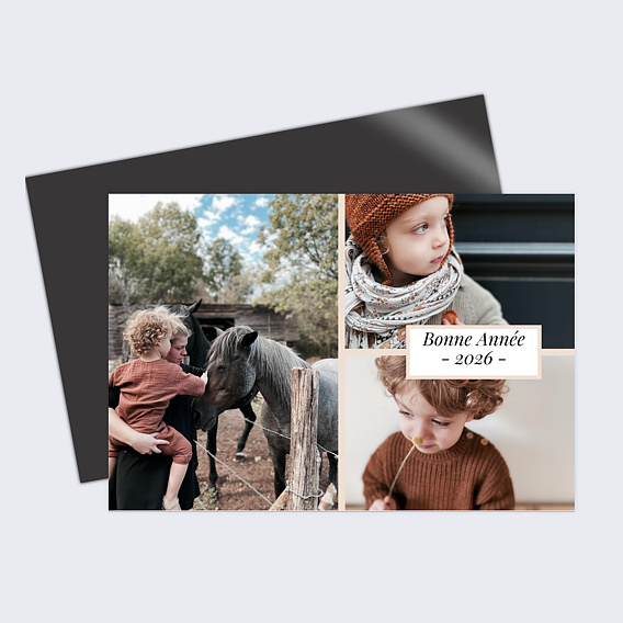 Magnet carte de vœux Etiquette poudrée Recto