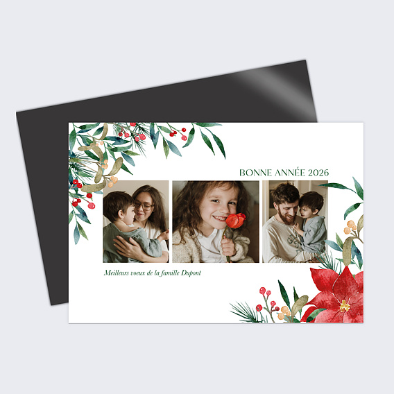 Magnet carte de vœux Fleur de Noël Recto