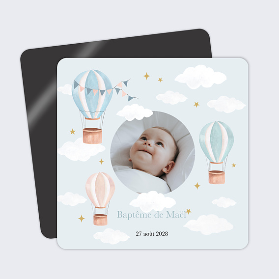 Magnet baptême Ciel et Montgolfières