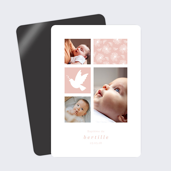 Magnet baptême Invitation Baptême Rose