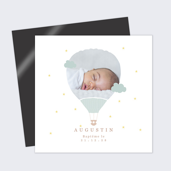 Magnet baptême Montgolfière Recto