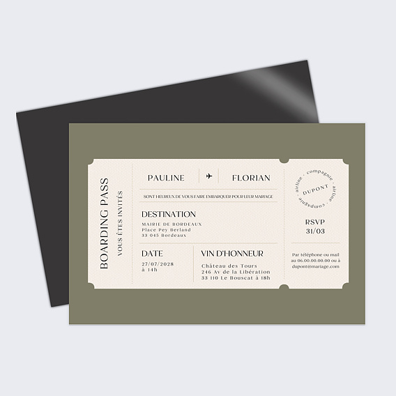 Faire-part mariage magnet Billet d'Avion
