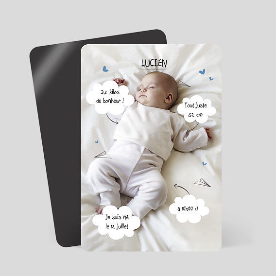 Magnet faire-part naissance Certificat Nuages