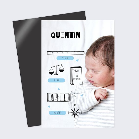 Magnet faire-part naissance Certificat Ville