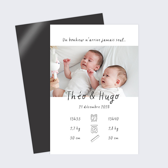 Magnet faire-part naissance Jumeaux Citation