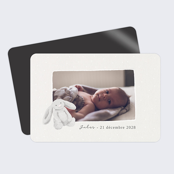 Magnet Faire-part Naissance Petit Lapin Gris 