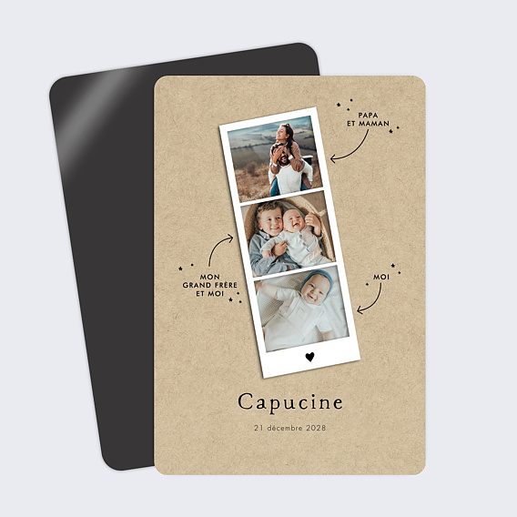 Magnet faire-part naissance Photomaton Famille