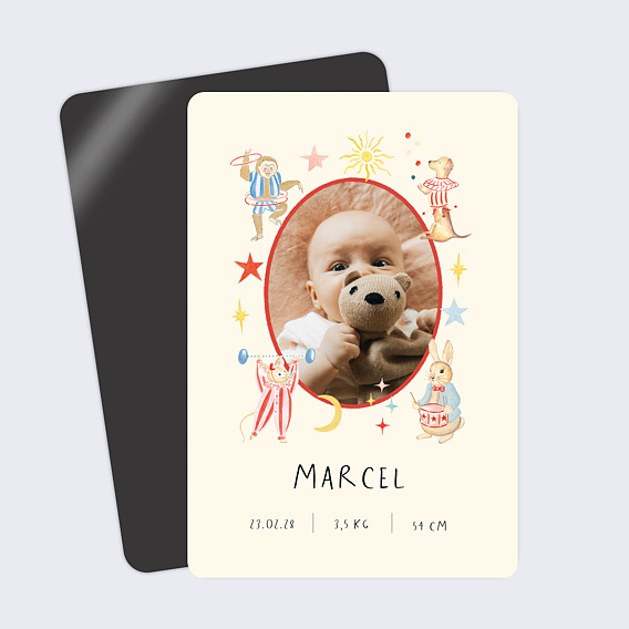 Magnet faire-part naissance Petit cirque - Clara Dassie x Popcarte Recto