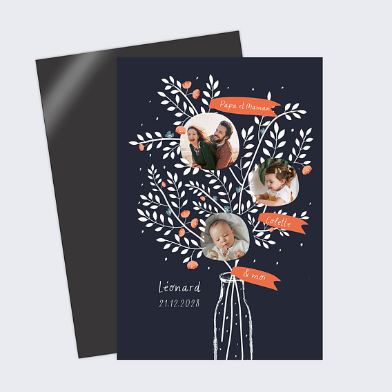 Magnet faire-part naissance Arbre Généalogique Recto