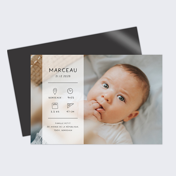 Magnet faire-part naissance Bébé d'Amour Recto