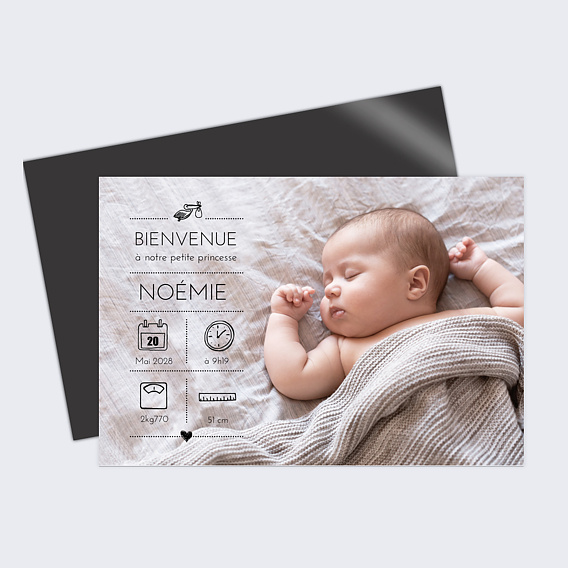 Magnet faire-part naissance Jolies icônes noires Recto