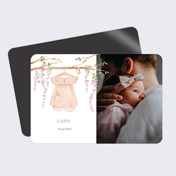 Magnet faire-part naissance Petite Robe Fille Recto